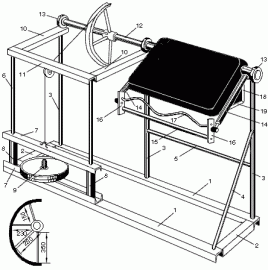 1. швеллер 60 L 1320<br />   2. швеллер 60 L 440<br />   3. труба, диаметром 40 мм L 1000<br />   4. труба, диаметром 40 мм L 900<br />   5. труба, диаметром 20 мм L 680<br />   6. труба, диаметром 20 мм L 1000<br />   7. швеллер 60 L 610<br />   8. труба, диаметром 32 мм L 290<br />   9. прут, диаметром 18 мм L 170<br />  10. швеллер 60 L 470<br />  11. швеллер 60 L 600<br />  12. труба, диаметром 40 мм L 1320<br />  13. обойма с подшипником по трубе диаметром 32 мм<br />  14. труба, диаметром 25 мм L 300<br />  15. труба, диаметром 20 мм L 530<br />  16. пластина 18 Х 40 Х 5<br />  17. труба, диаметром 15 мм<br />  18. каркас из уголка 30 Х 30 L 500 Х 220<br />  19. уголок 30 Х 30 L 150